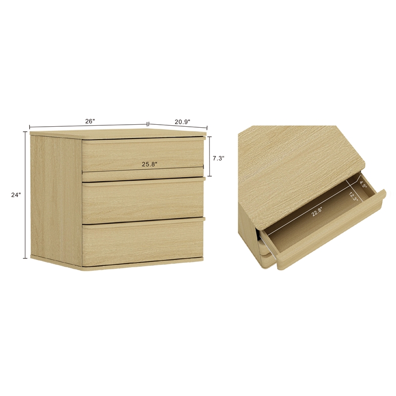 Molly Modern Nightstand with 6 Drawers in Natural Oak - Set of 2