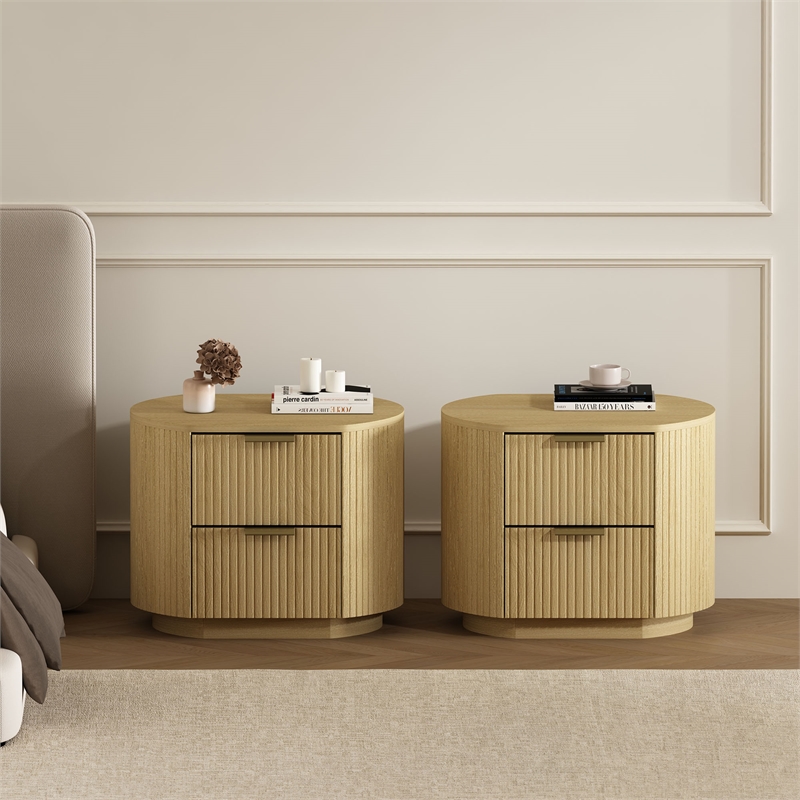 Olivia Modern Nightstand with 4 Drawers in Natural Oak and Gold - Set of 2