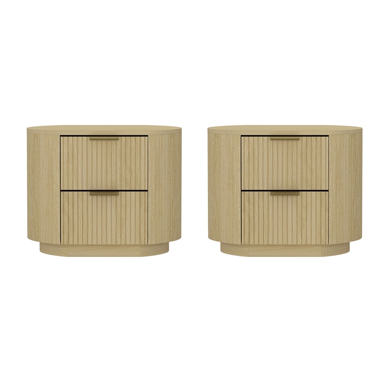 Olivia Modern Nightstand with 4 Drawers in Natural Oak and Gold - Set of 2