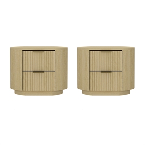 Olivia Modern Nightstand with 4 Drawers in Natural Oak and Gold - Set of 2