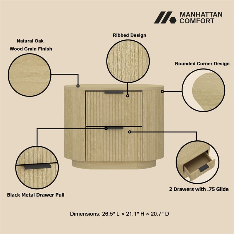 Olivia Modern Nightstand with 4 Drawers in Natural Oak and Black - Set of 2