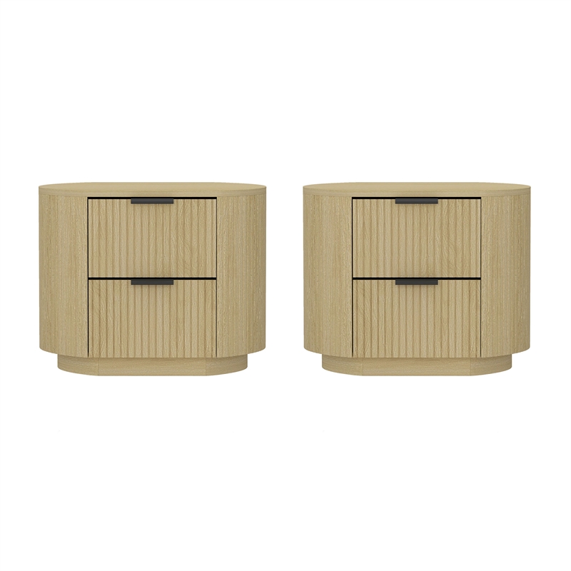 Olivia Modern Nightstand with 4 Drawers in Natural Oak and Black - Set of 2