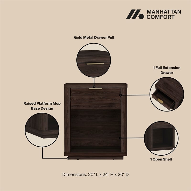 Evelyn Modern Nightstand with 2 Full Extension Drawers in Brown - Set of 2