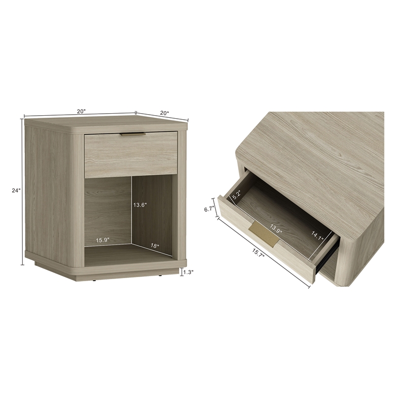 Evelyn Modern Nightstand with Full Extension Drawer in Natural (Set of 2)
