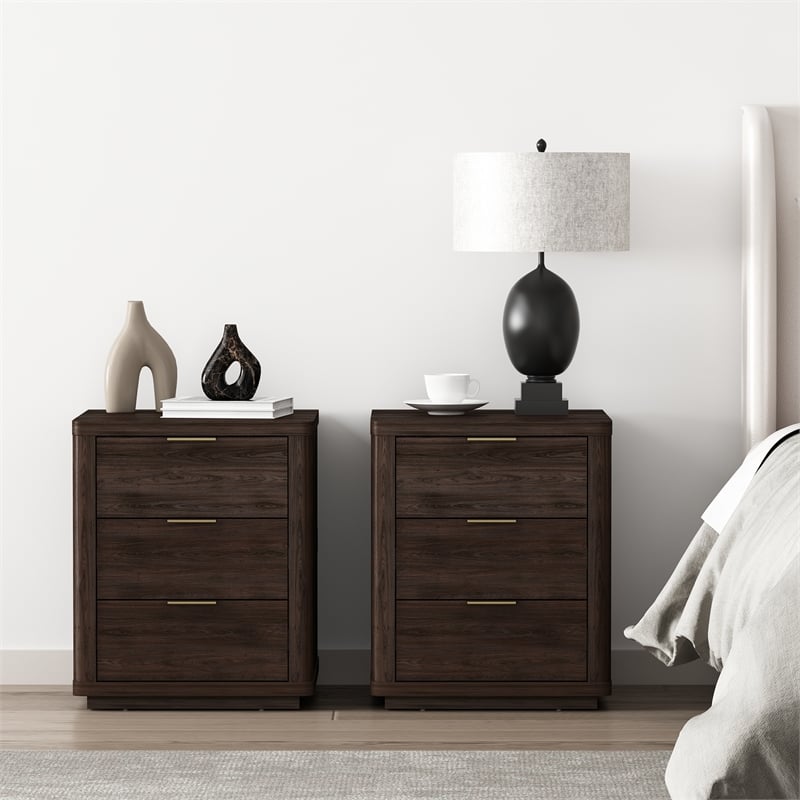 Evelyn Modern Nightstand with 6 Full Extension Drawers in Brown - Set of 2