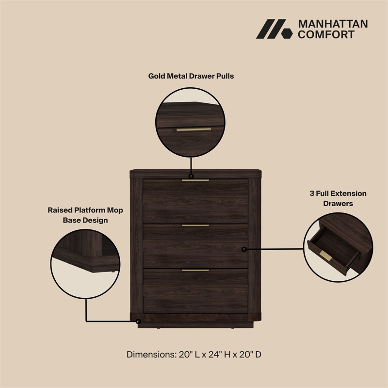 Evelyn Modern Nightstand with 6 Full Extension Drawers in Brown - Set of 2