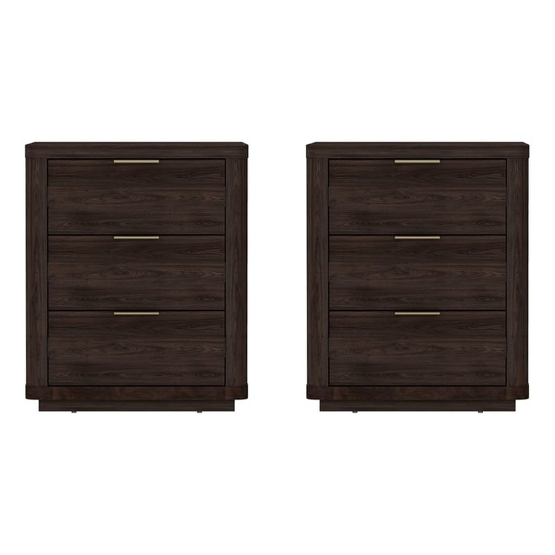 Evelyn Modern Nightstand with 6 Full Extension Drawers in Brown - Set of 2