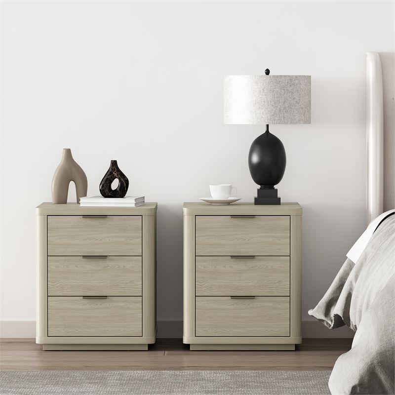 Evelyn Modern Nightstand with 6 Full Extension Drawers in Natural - Set of 2