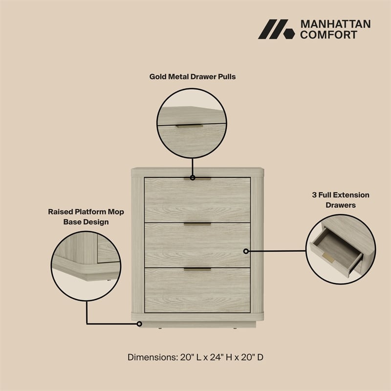 Evelyn Modern Nightstand with 6 Full Extension Drawers in Natural - Set of 2
