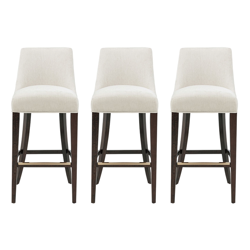 Beever Cream Chenille Barstool with Rubberwood Legs - Set of 3