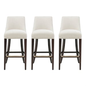 Beever Cream Chenille Barstool with Rubberwood Legs - Set of 3