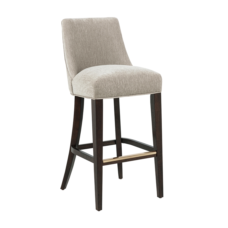Beever Taupe Chenille Barstool with Rubberwood Legs - Set of 3