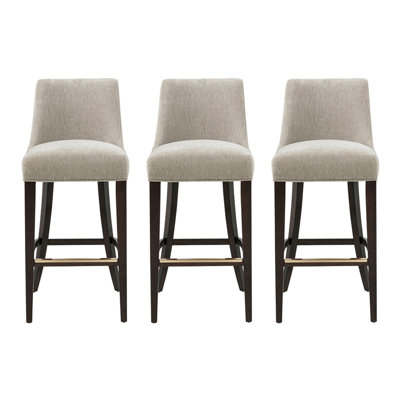 Beever Taupe Chenille Barstool with Rubberwood Legs - Set of 3