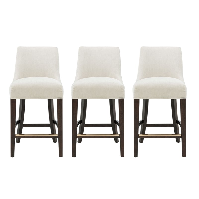 Beever Cream Chenille Counter Stool  with Rubberwood Legs - Set of 3