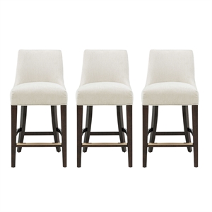 Beever Cream Chenille Counter Stool  with Rubberwood Legs - Set of 3