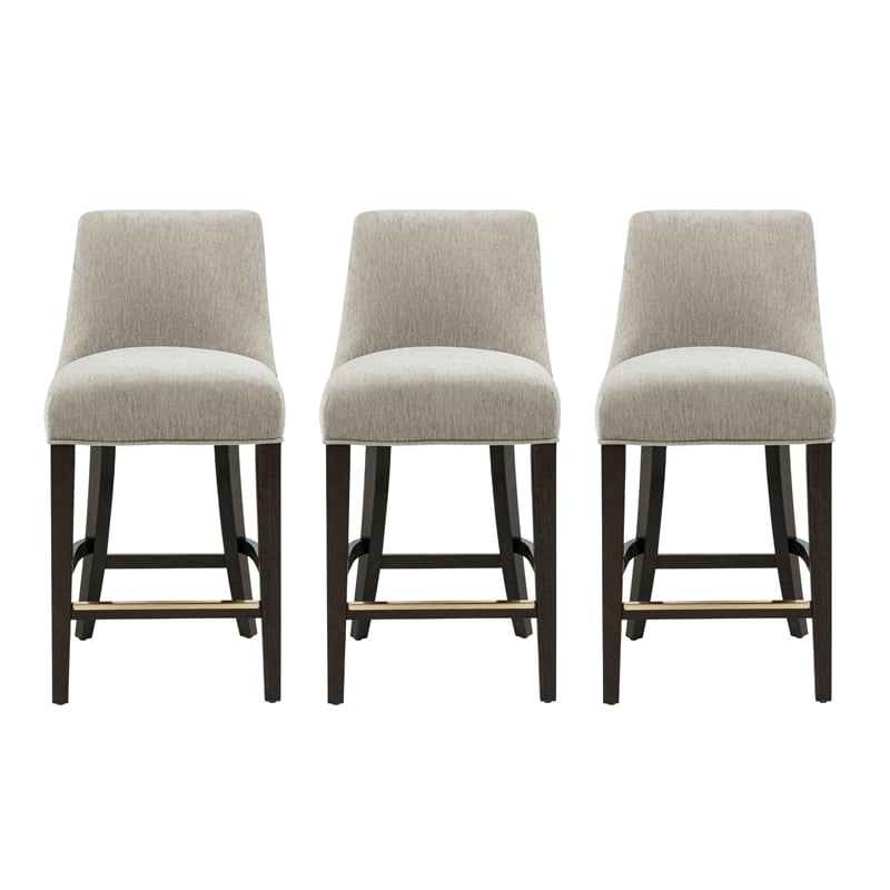Beever Taupe Chenille Counter Stool  with Rubberwood Legs - Set of 3