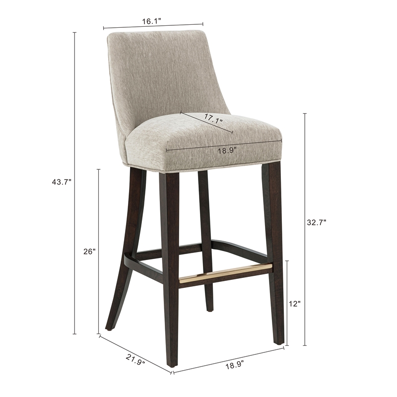 Beever Taupe Chenille Barstool with Rubberwood Legs