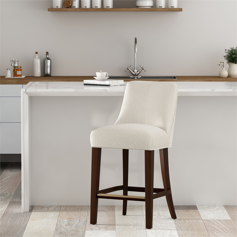 Beever Cream Chenille Counter Stool  with Rubberwood Legs