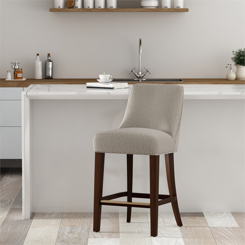 Beever Taupe Chenille Counter Stool  with Rubberwood Legs