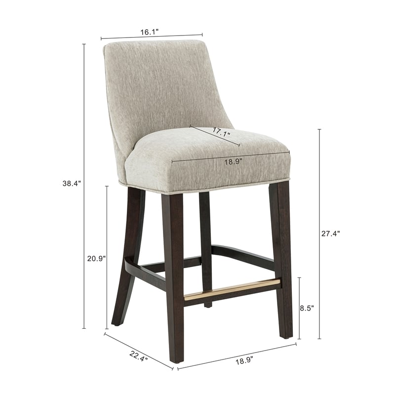 Beever Taupe Chenille Counter Stool  with Rubberwood Legs