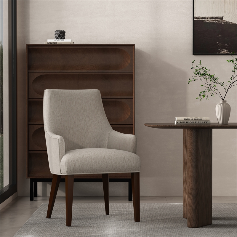 Beever Taupe Chenille Dining Armchair with Rubberwood Legs