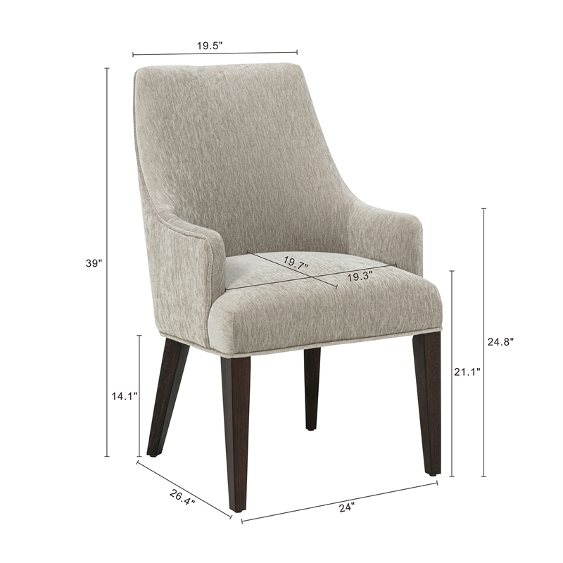 Beever Taupe Chenille Dining Armchair with Rubberwood Legs