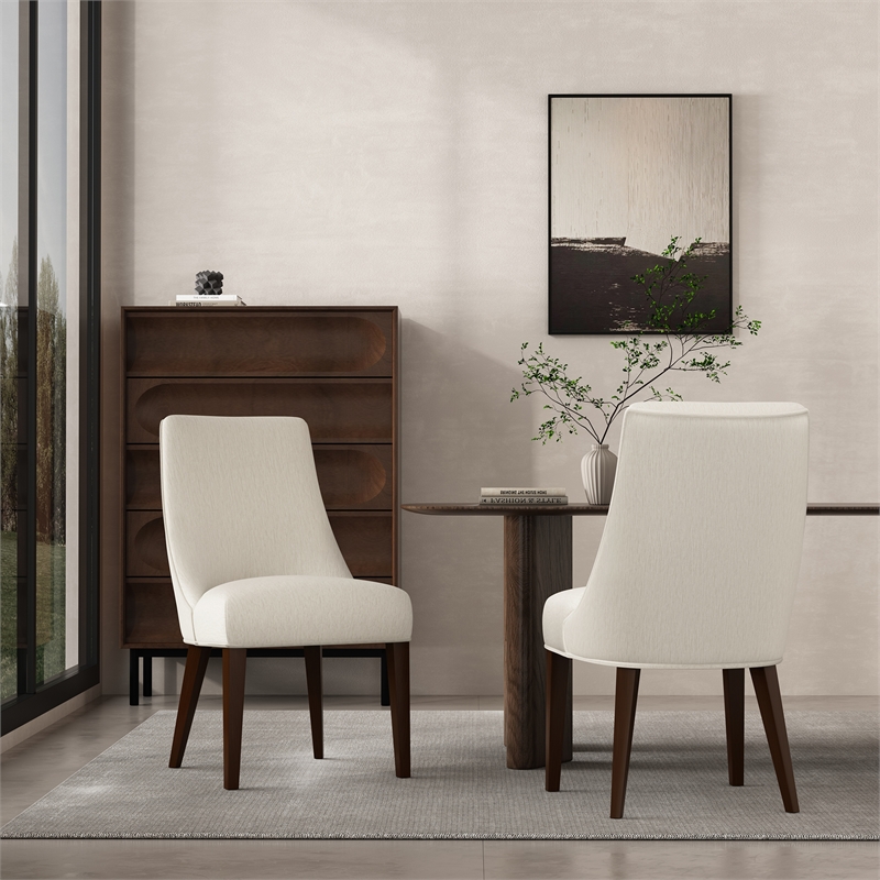 Beever Cream Chenille Dining Chair with Rubberwood Legs - Set of 2