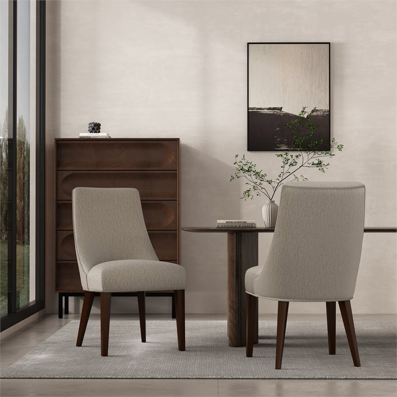 Beever Taupe Chenille Dining Chair with Rubberwood Legs - Set of 2
