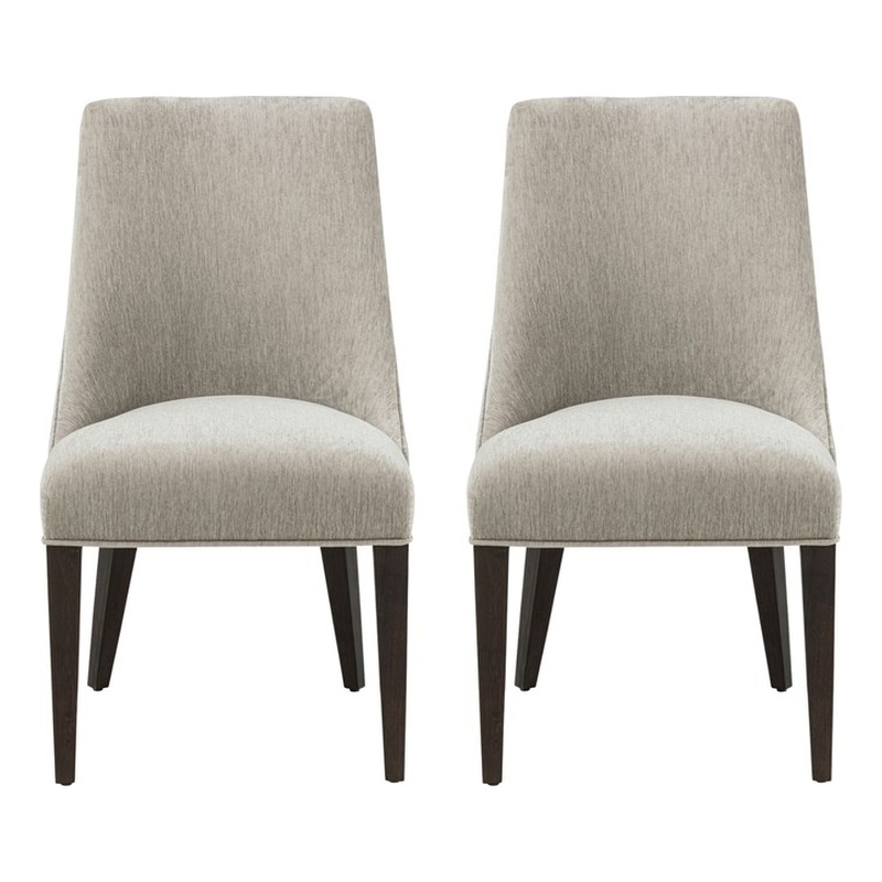 Beever Taupe Chenille Dining Chair with Rubberwood Legs - Set of 2