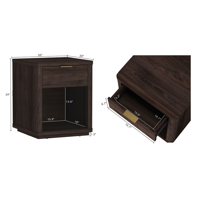 Evelyn Modern Nightstand with 1 Full Extension Drawer in Brown