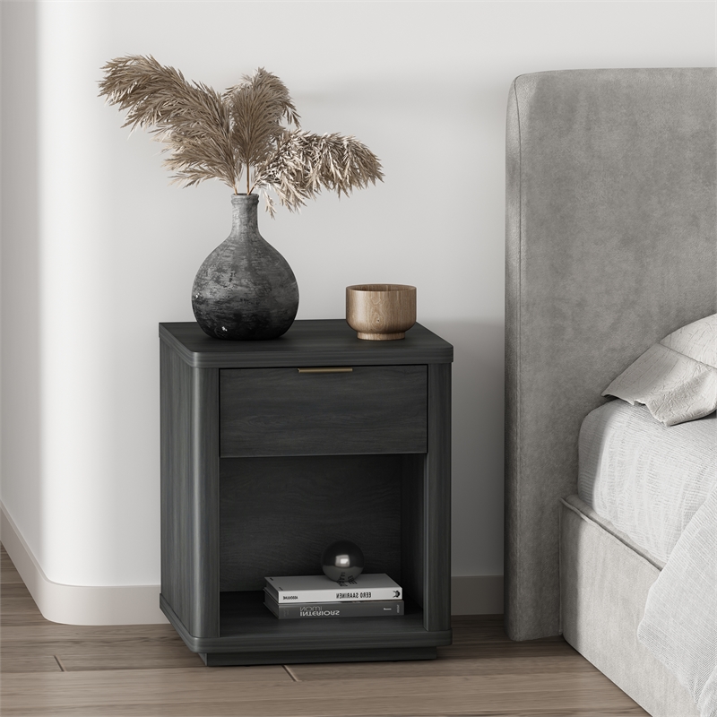 Evelyn Modern Nightstand with 1 Full Extension Drawer in Charcoal Grey