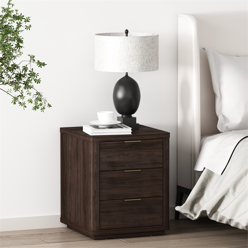Evelyn Modern Nightstand with 3 Full Extension Drawers in Brown
