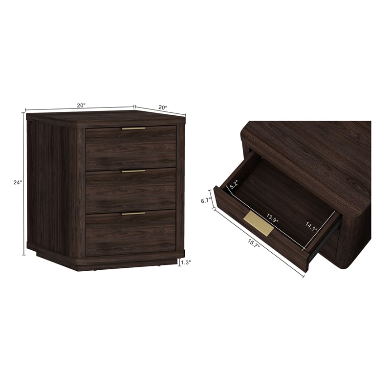 Evelyn Modern Nightstand with 3 Full Extension Drawers in Brown
