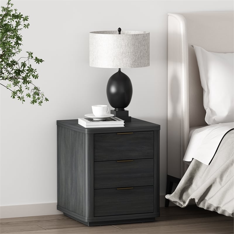 Evelyn Modern Nightstand with 3 Full Extension Drawers in Charcoal Grey