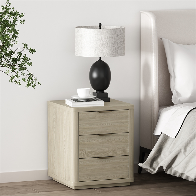 Evelyn Modern Nightstand with 3 Full Extension Drawers in Natural