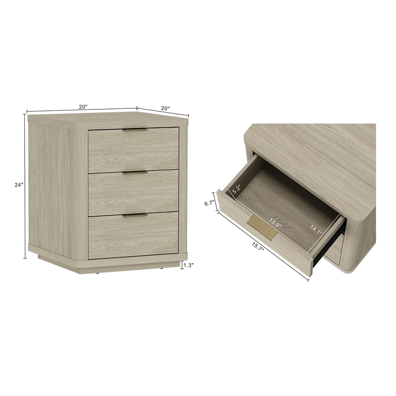 Evelyn Modern Nightstand with 3 Full Extension Drawers in Natural