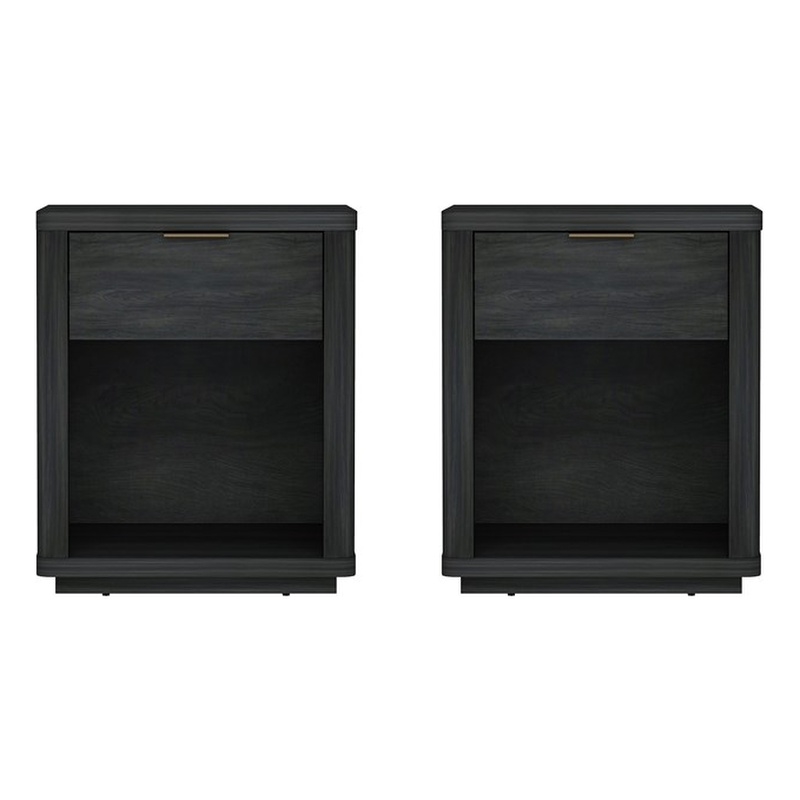 Evelyn Modern Nightstand with 2 Full Extension Drawers in Grey - Set of 2