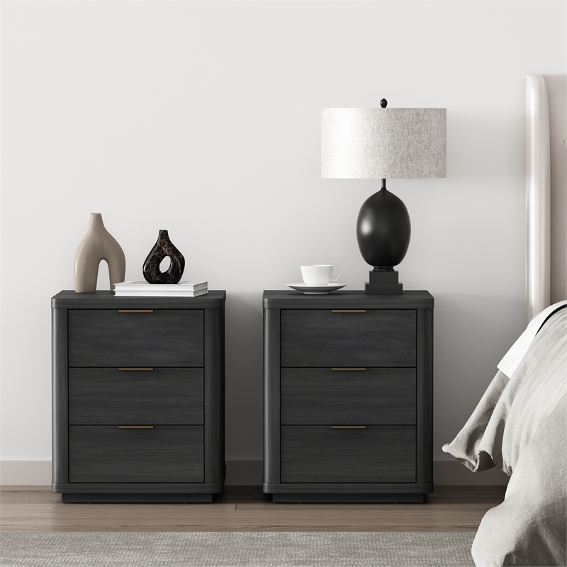 Evelyn Modern Nightstand with 6 Full Extension Drawers in Grey - Set of 2
