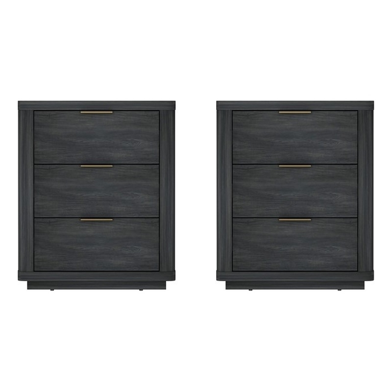 Evelyn Modern Nightstand with 6 Full Extension Drawers in Grey - Set of 2