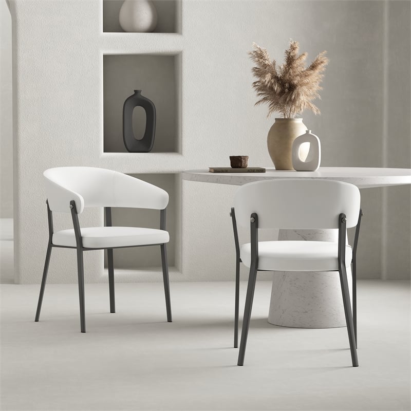 Belle White Textured Leatherette Dining Chair with Metal Legs - Set of 2