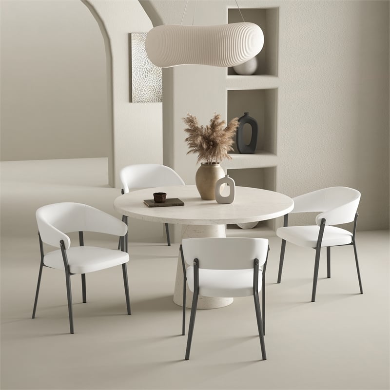 Belle White Textured Leatherette Dining Chair with Metal Legs - Set of 2