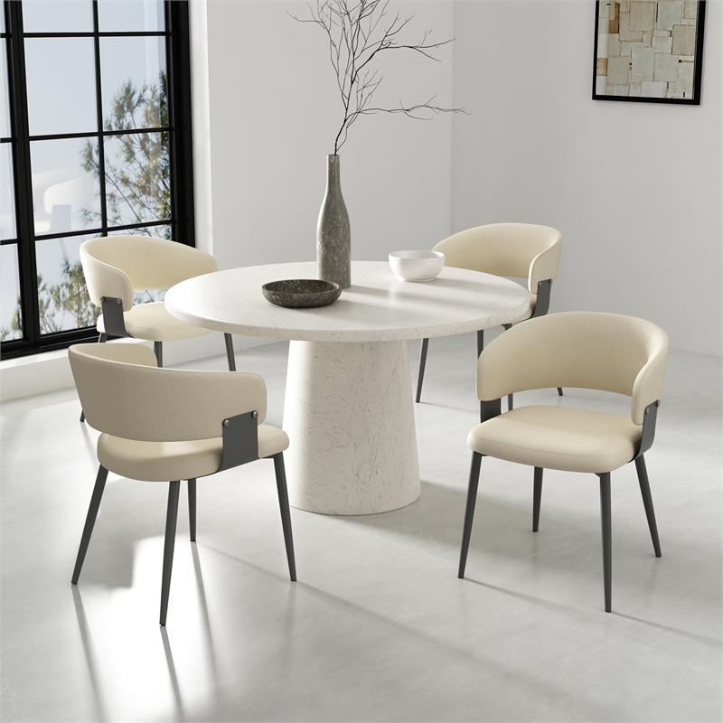 Luce Sand Textured Leatherette Dining Chair with Metal Legs - Set of 4