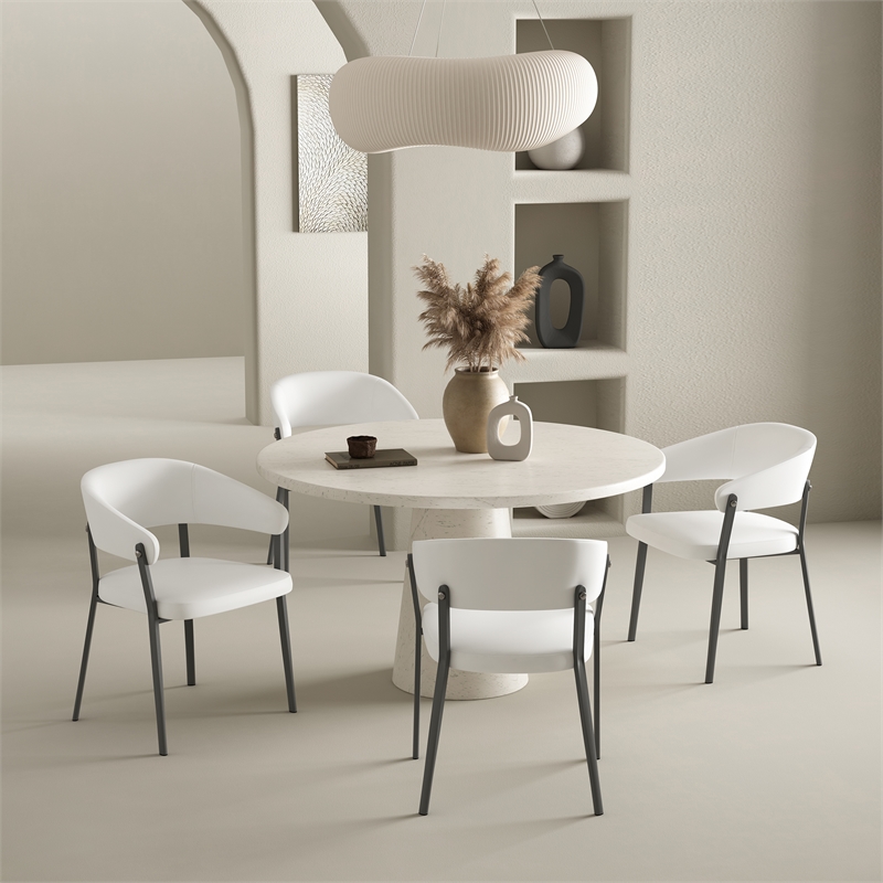 Belle White Textured Leatherette Dining Chair with Metal Legs - Set of 4