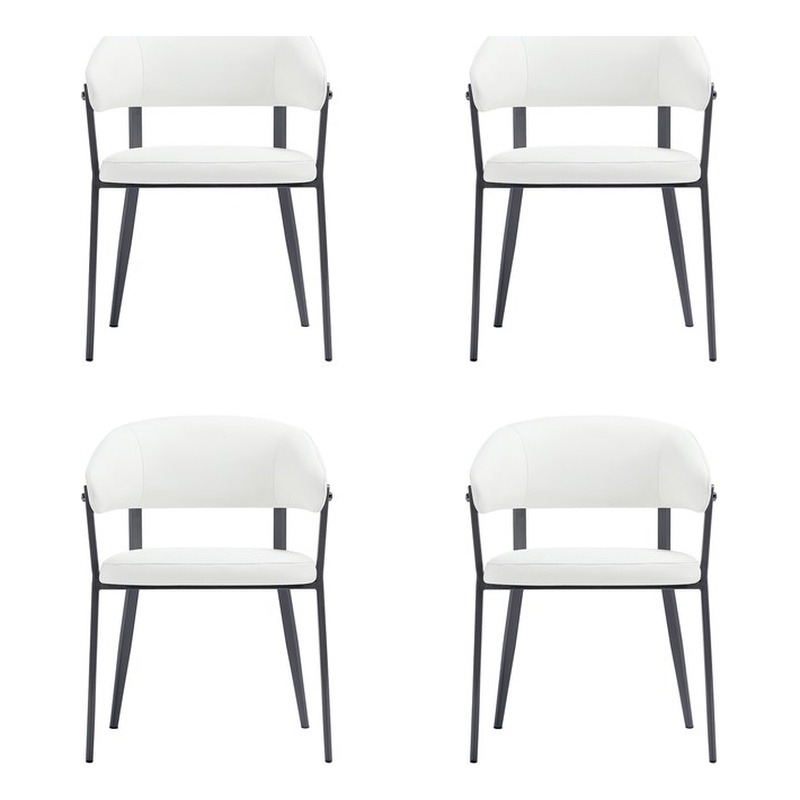 Belle White Textured Leatherette Dining Chair with Metal Legs - Set of 4