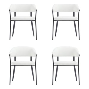 Belle White Textured Leatherette Dining Chair with Metal Legs - Set of 4