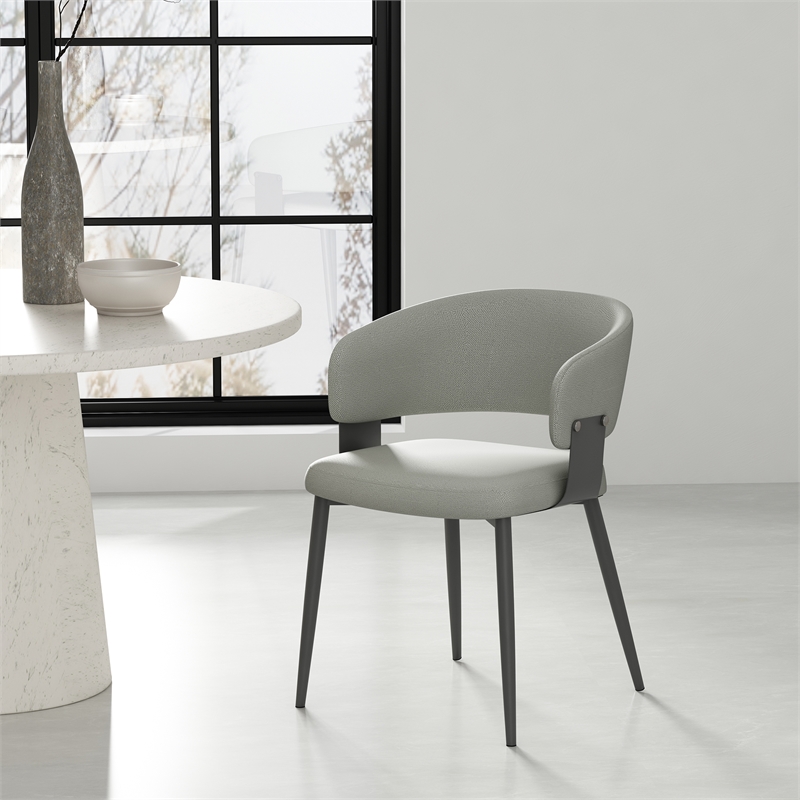 Luce Stone Grey Textured Leatherette Dining Chair with Metal Legs