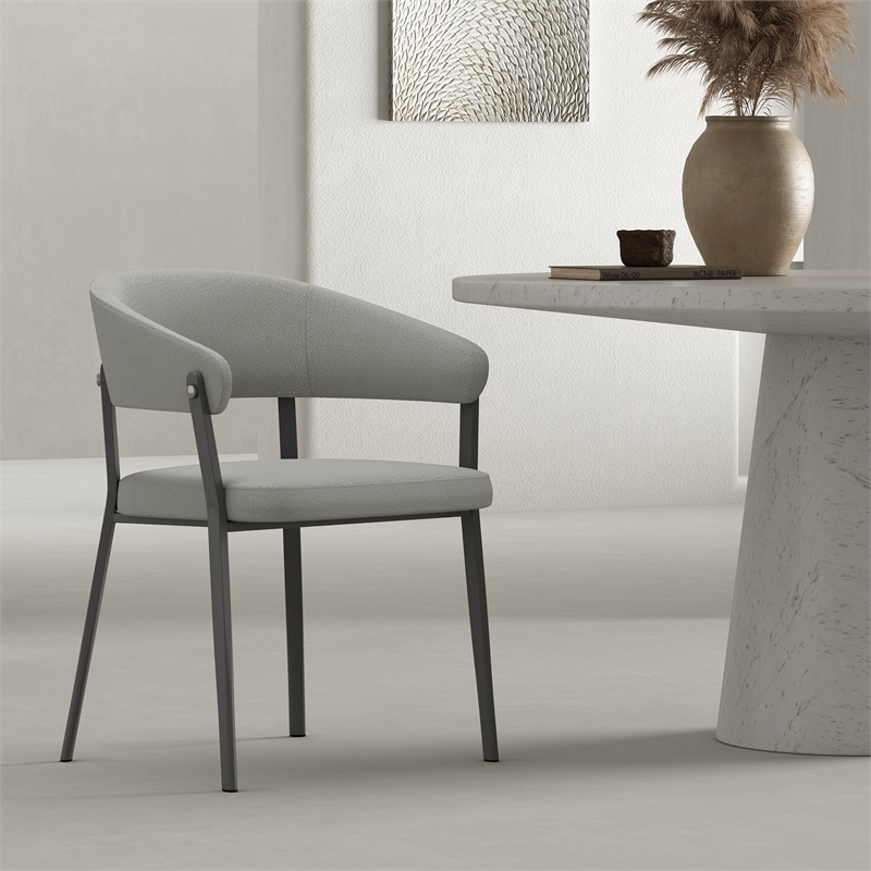 Belle Stone Grey Textured Leatherette Dining Chair with Metal Legs