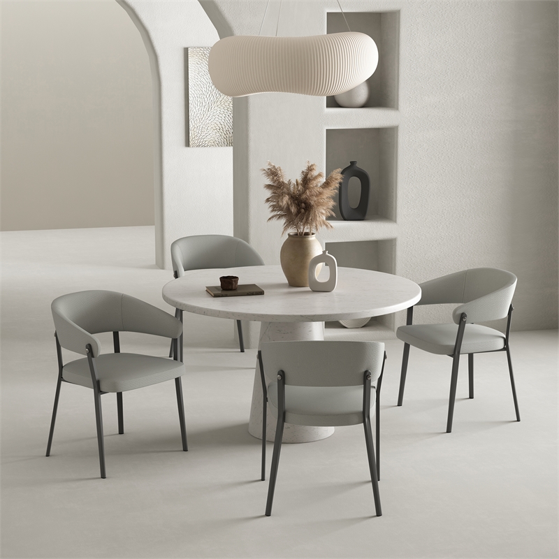 Belle Stone Grey Textured Leatherette Dining Chair with Metal Legs