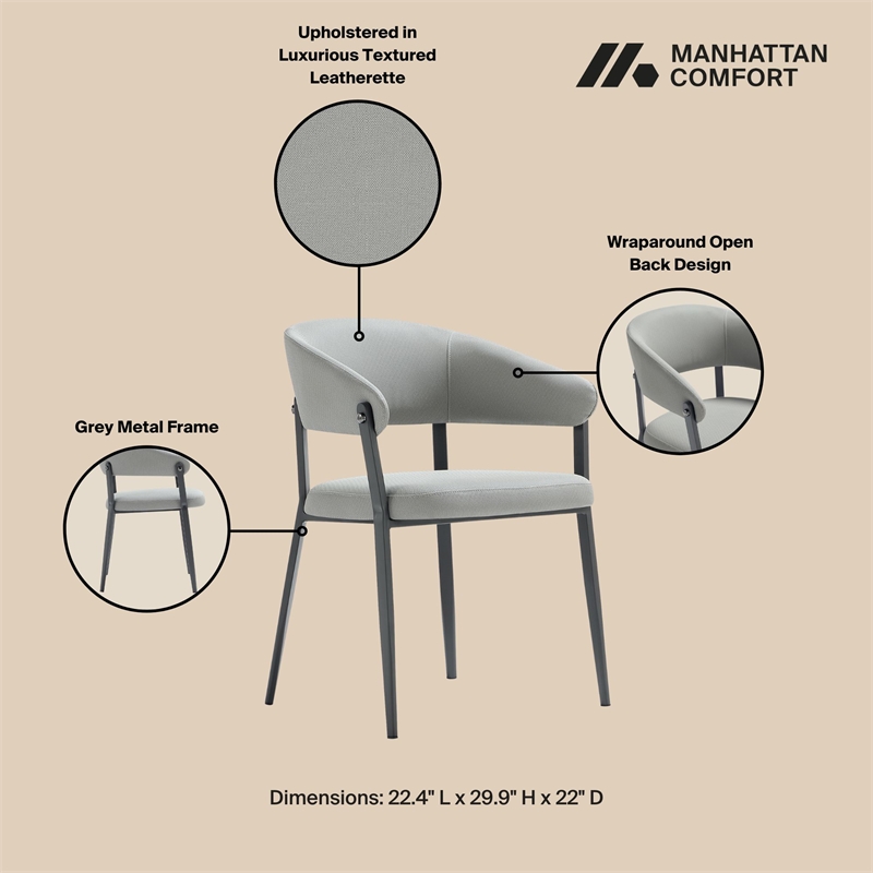 Belle Stone Grey Textured Leatherette Dining Chair with Metal Legs