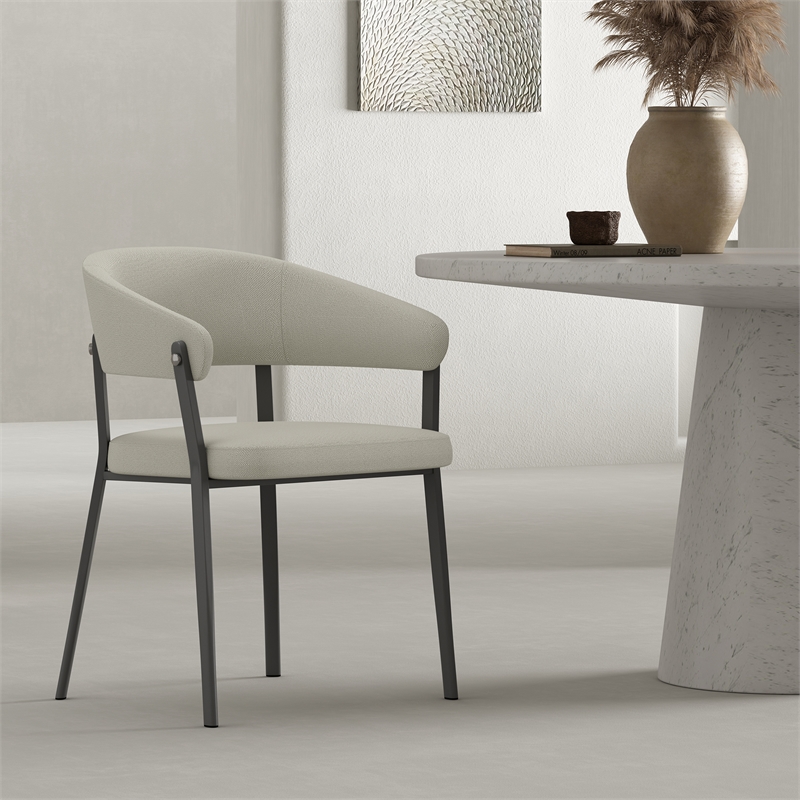 Belle Oatmeal Textured Leatherette Dining Chair with Metal Legs